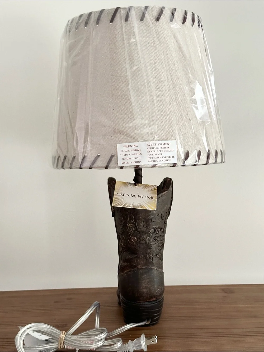 Cowboy Boot Shaped Table Lamp With Shade - Rodeo / Country Lodge / Cabin Decor